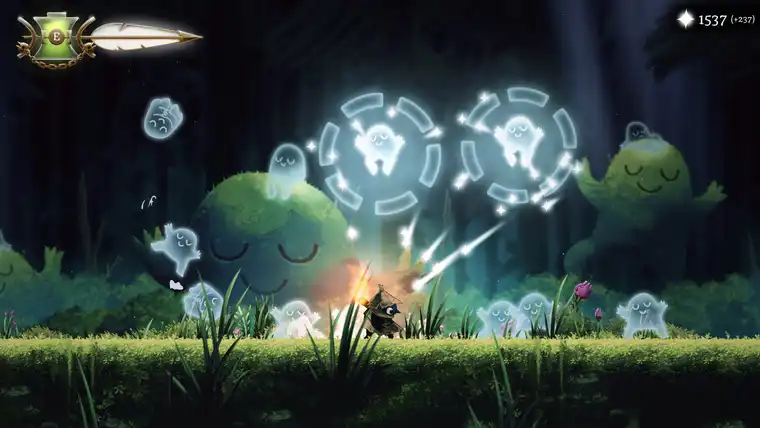 Glimmer in a green forest full of ghostly creatures